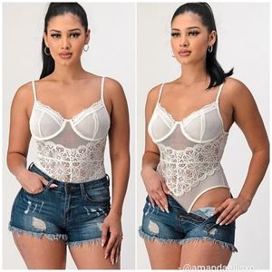 SHOP17 Fishnet and Lace Thong Bodysuit